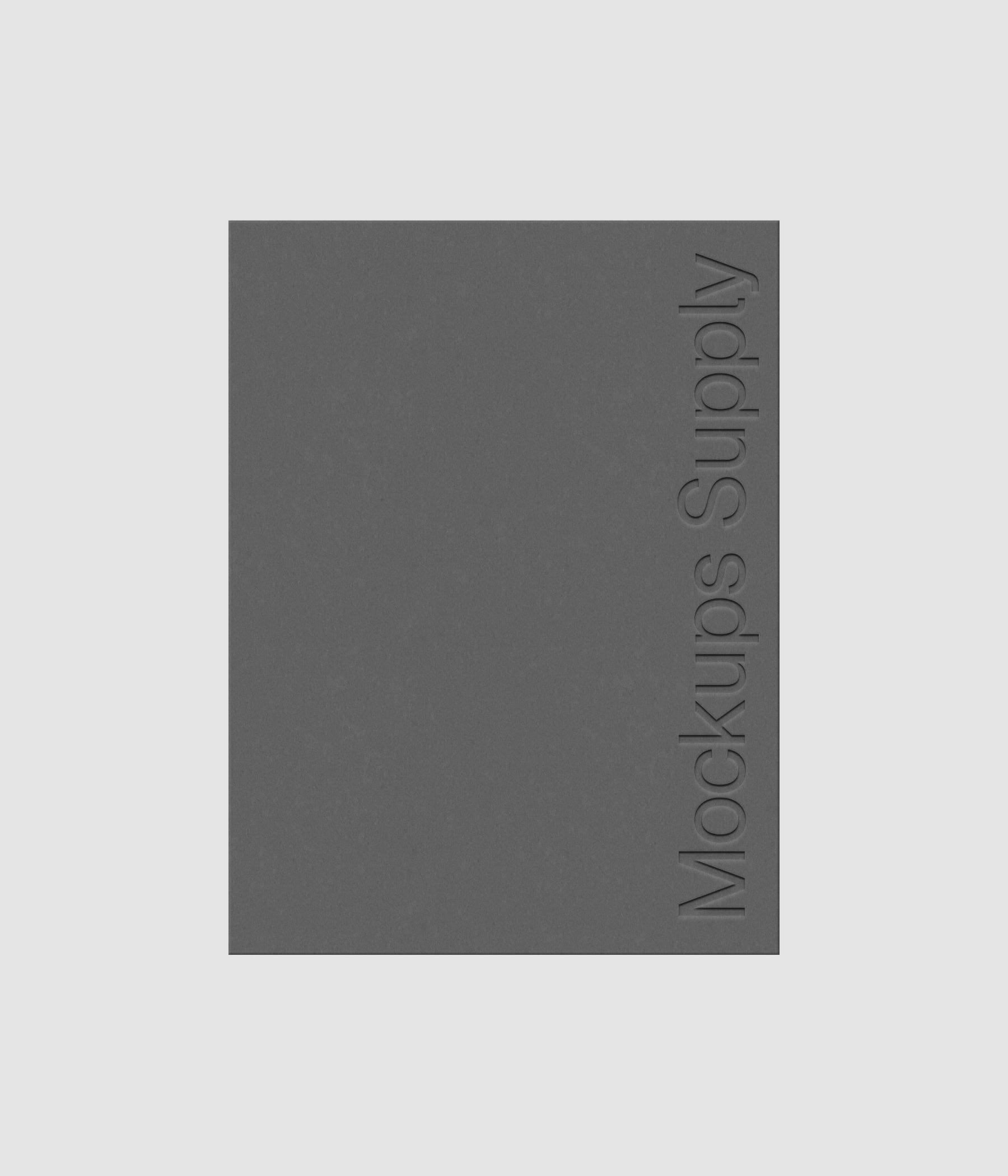 Poster mockup 3:4 portrait PSD with debossed logo effect, grey poster on white background, modern minimal paper mockup for print design and brand identity