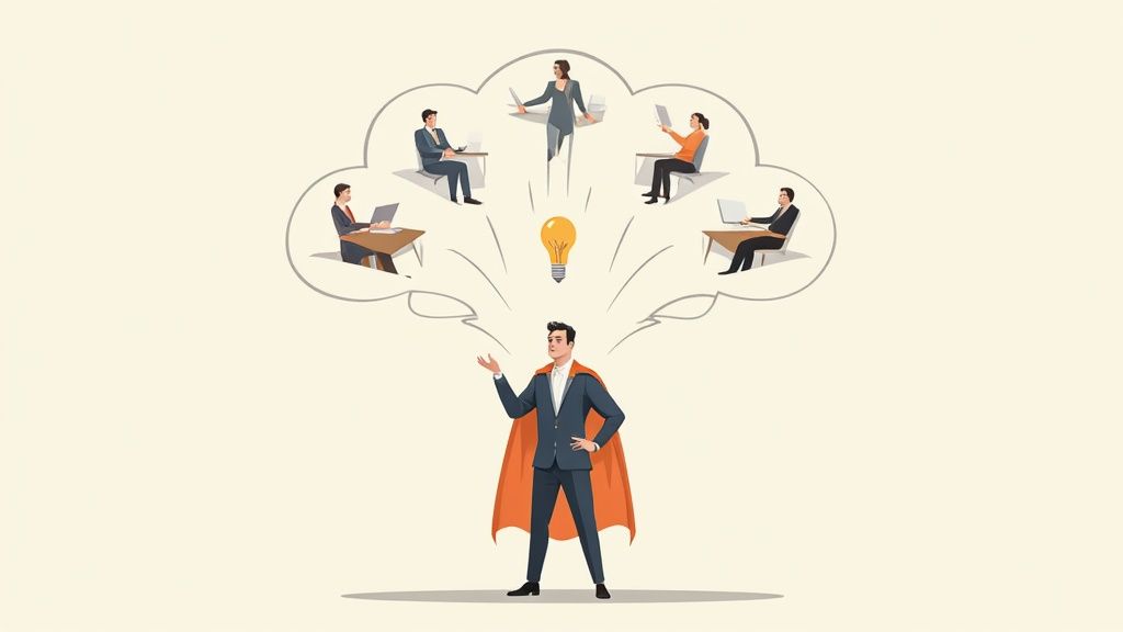 A diverse group of executives collaborating and communicating in a modern office.