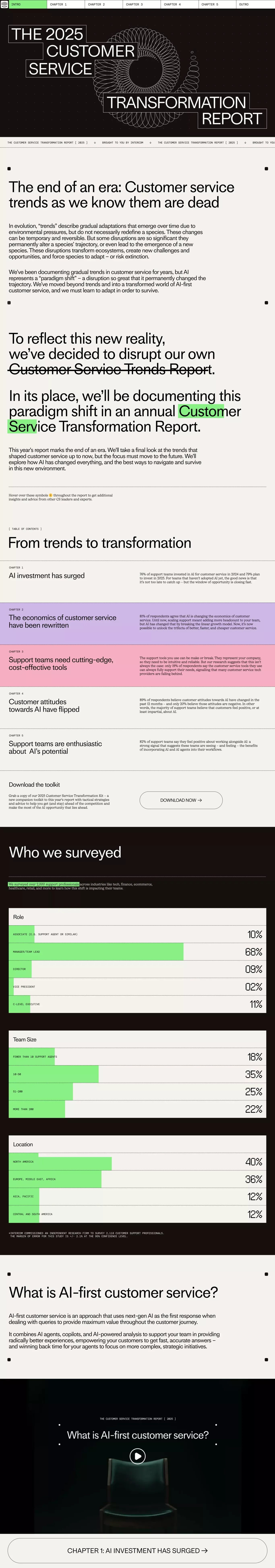 CS Transformation Report by Intercom portfolio page screenshot showcasing Marketing design