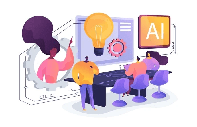 A futuristic depiction of job interviews with AI, illustrating advanced technology and innovative interview setups.