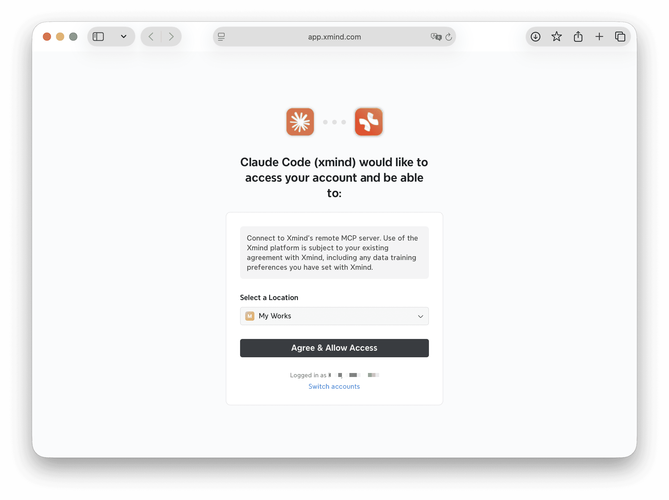 Claude Code authentication with the Xmind MCP Server URL https://app.xmind.com/mcp