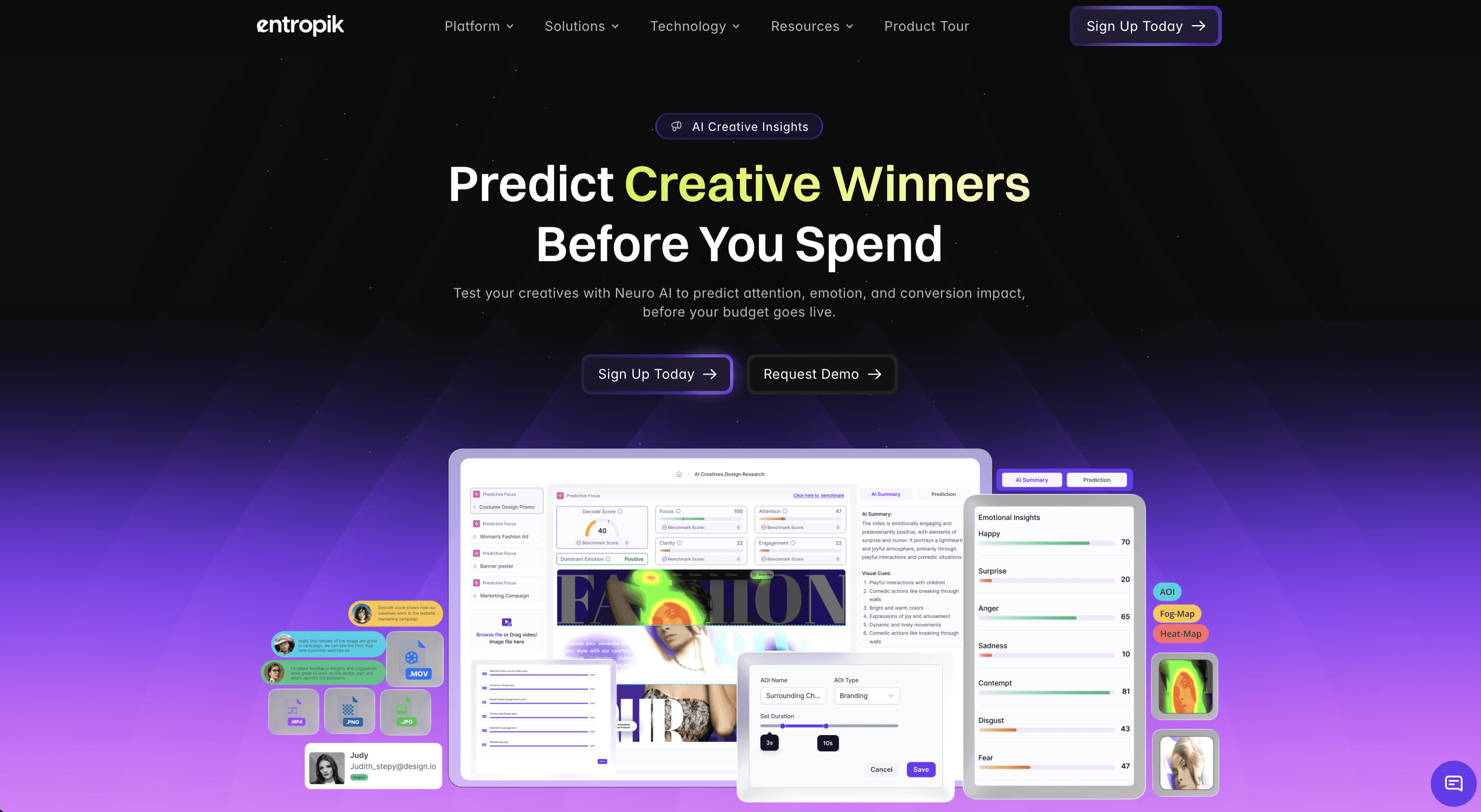 Website Dashboard Landing page for Decode by Entropik AI Creative Insights