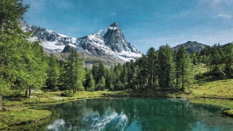Sacred artwork by Faith and Verse. © Faith and Verse, 2026. All rights reserved. Matterhorn peak and Lago Blu, Valle d'Aosta, Italy.