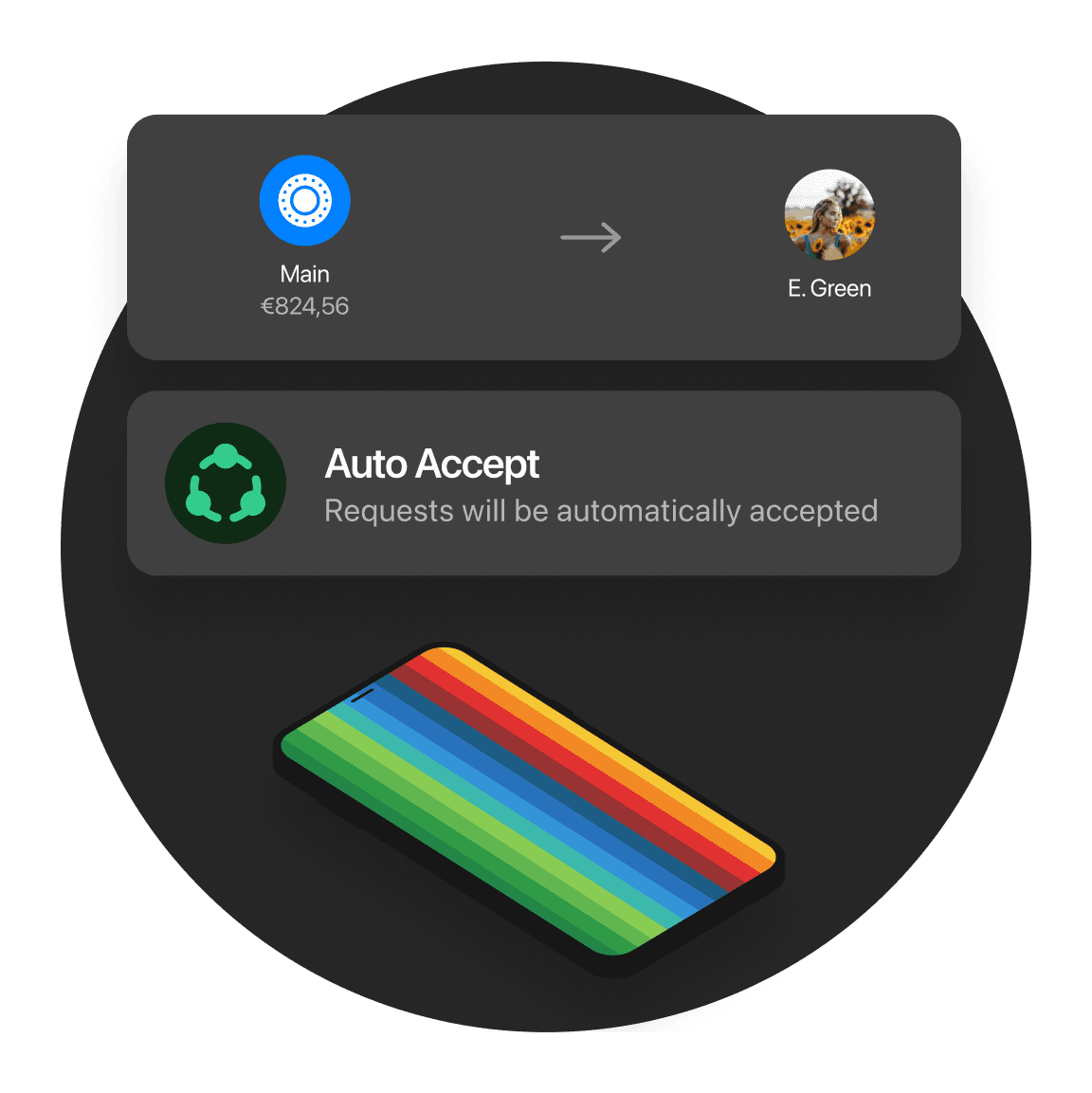 Image of a user interface showing battery status, charging options, and a colorful charging pad.