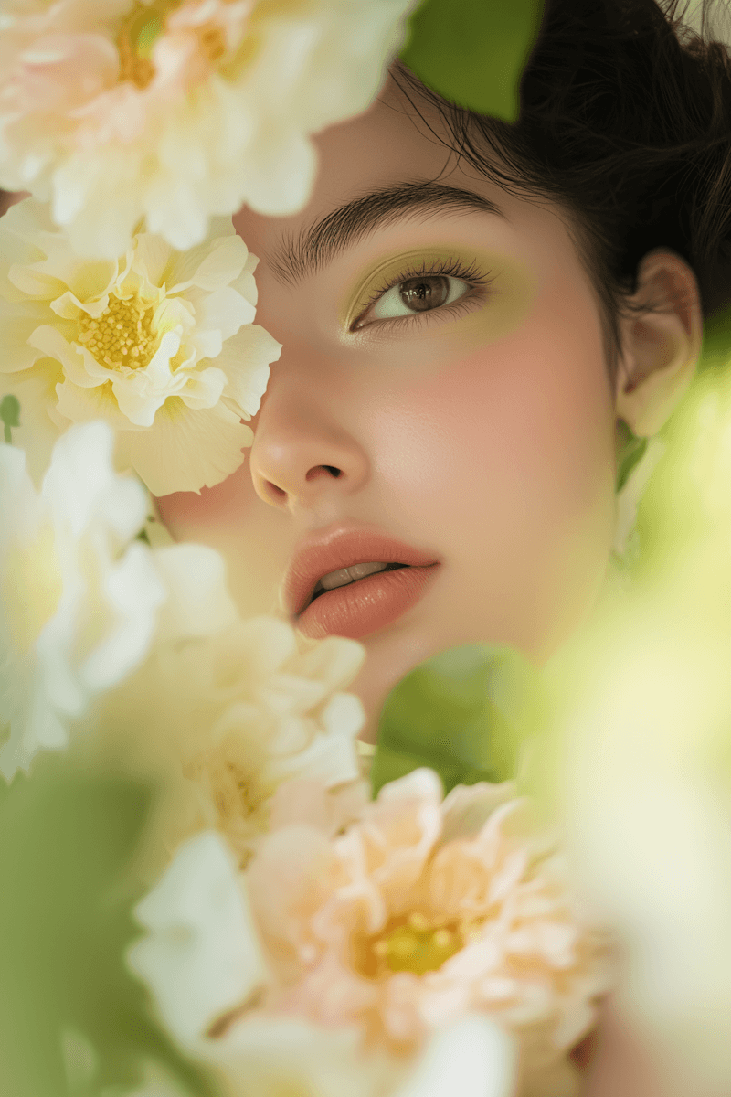 woman with light pink blooming portrait