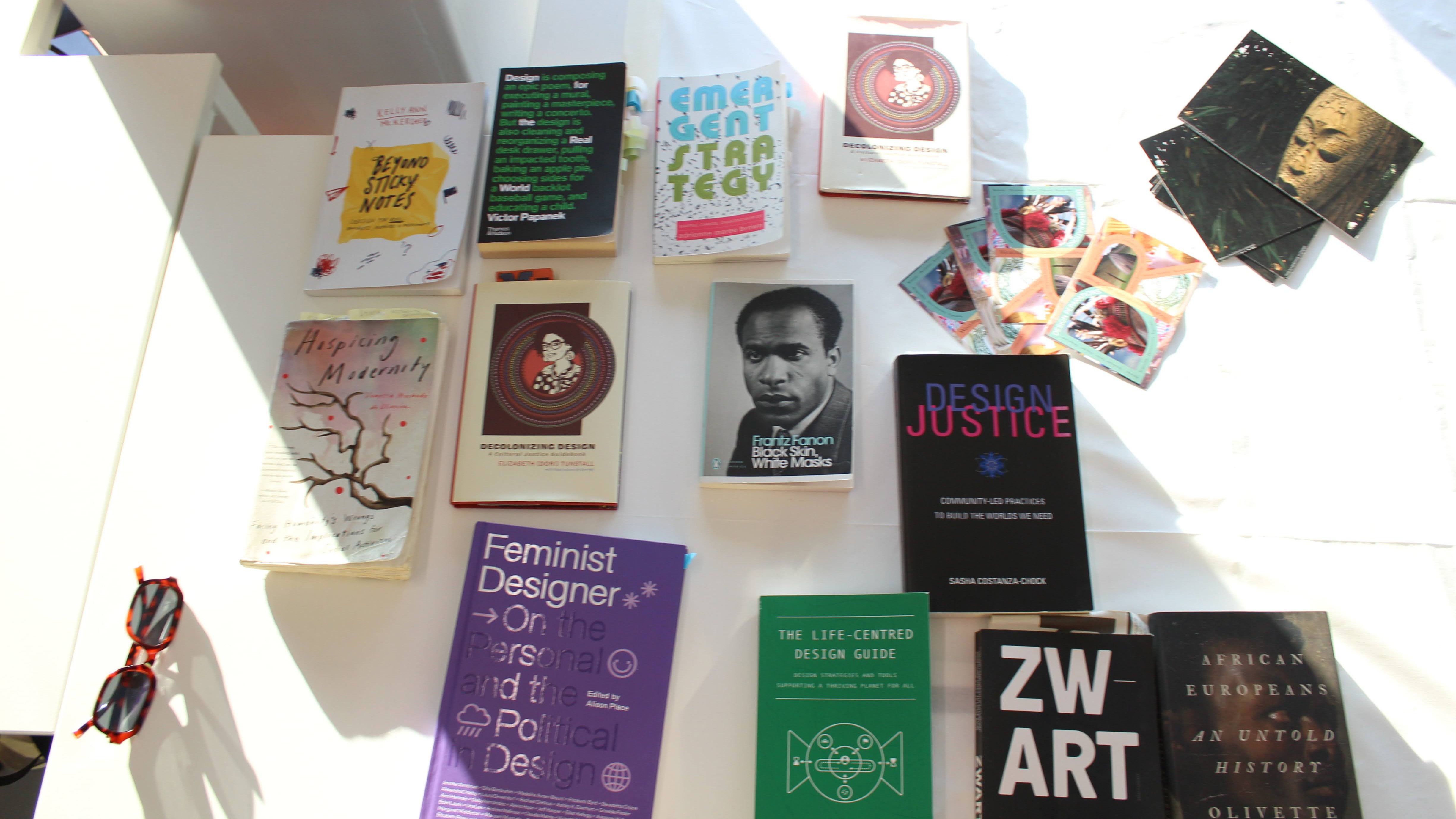 A collection of books about decolonisation, feminism and responsible design