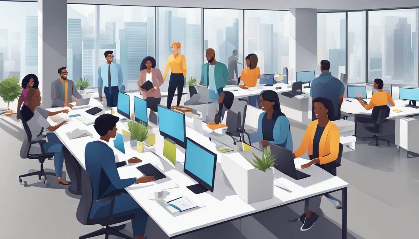 Mitarbeiter feiern gemeinsam einen Erfolg, was die unterstützende und motivierende Atmosphäre ihrer Unternehmenskultur zeigt.