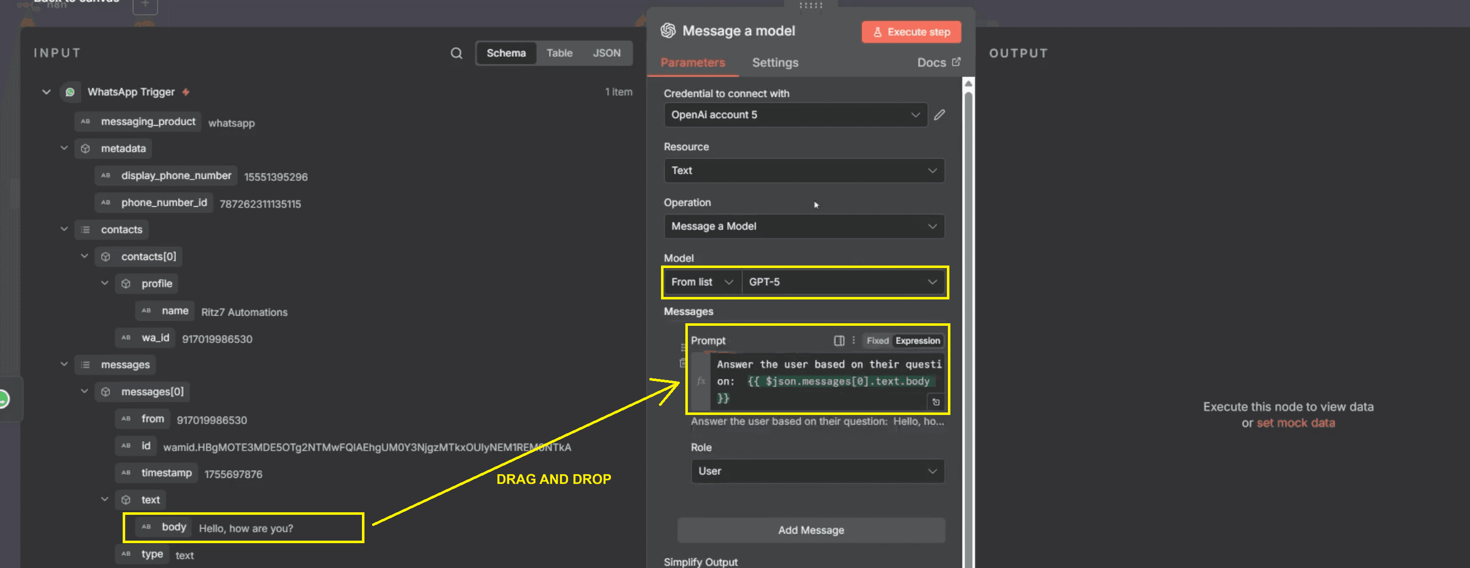 6. model gpt5, prompt-drag message body from left pannel