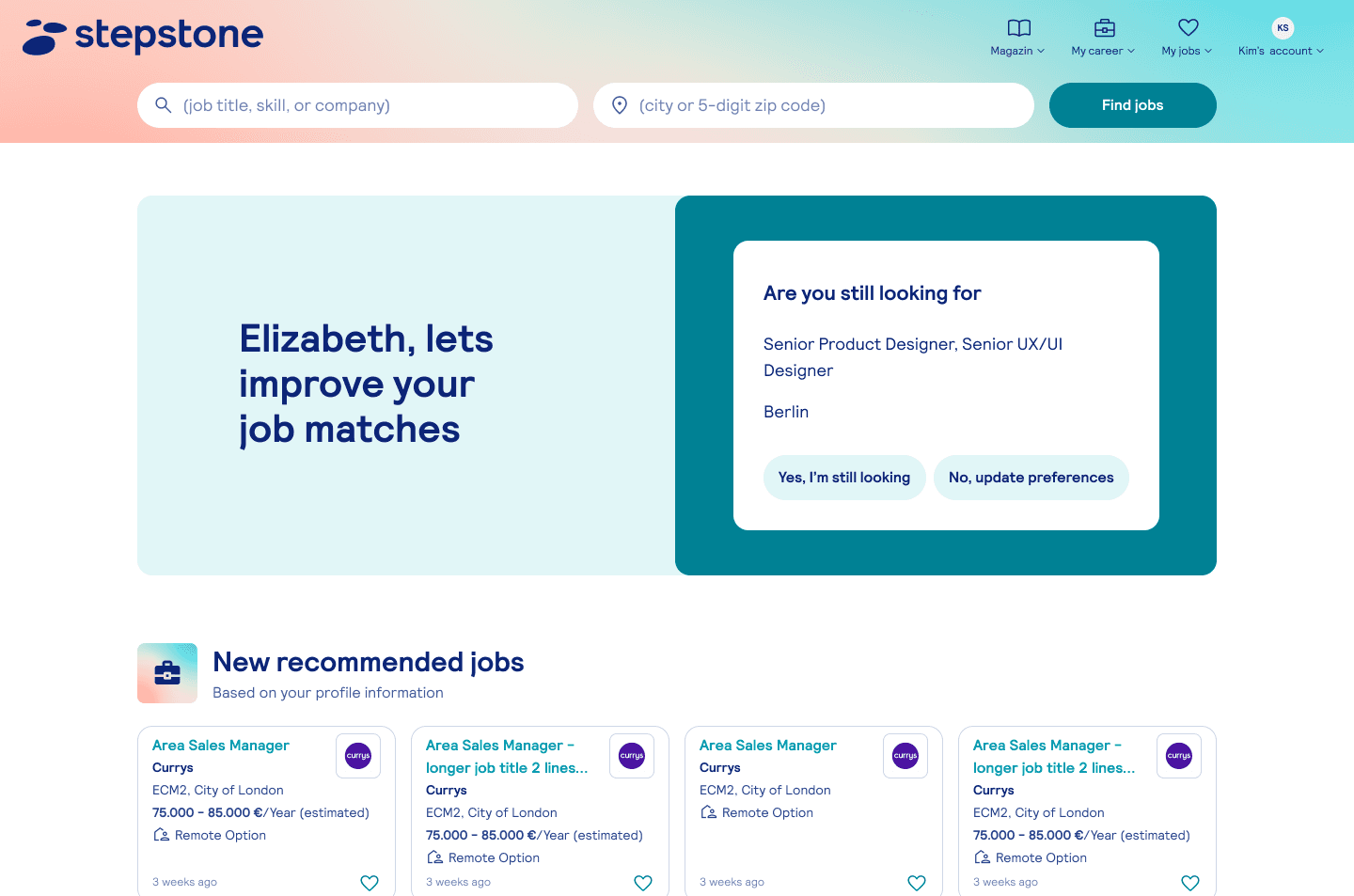 Large promo asking if you are still looking for a job