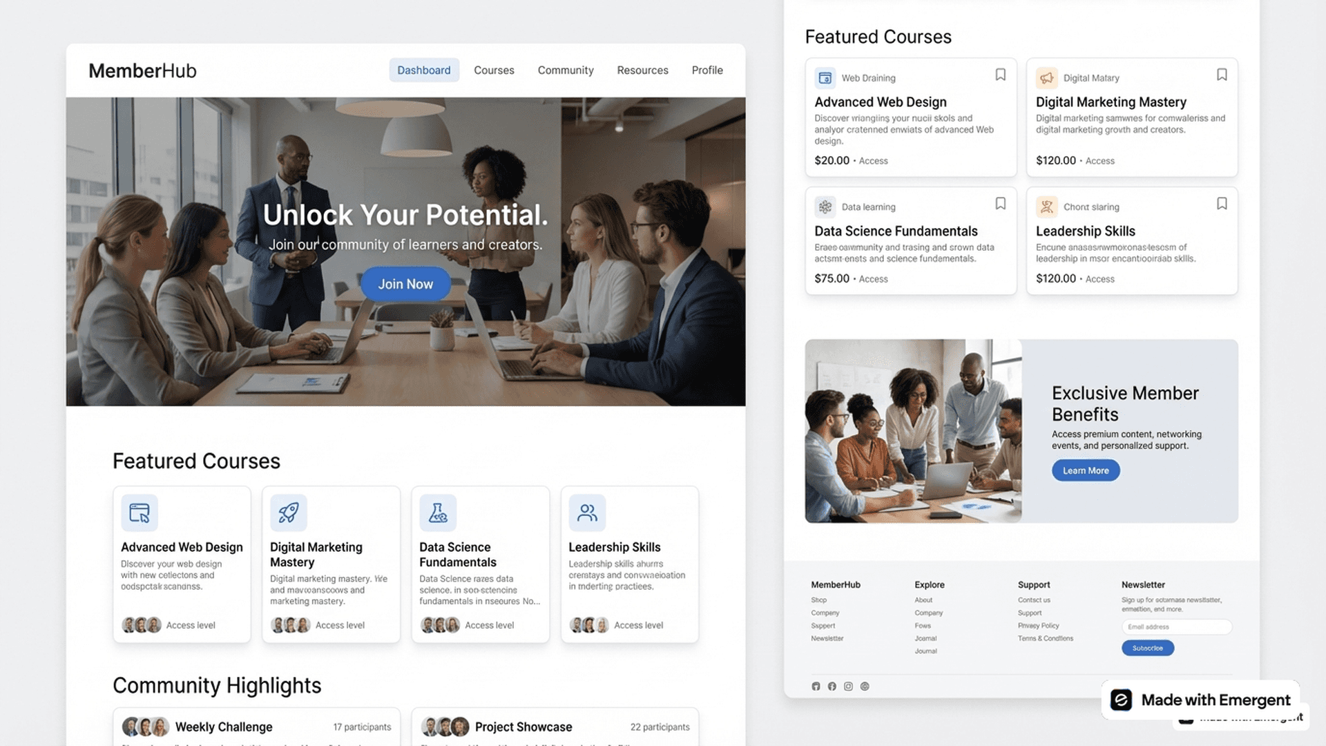 Membership website made with emergent