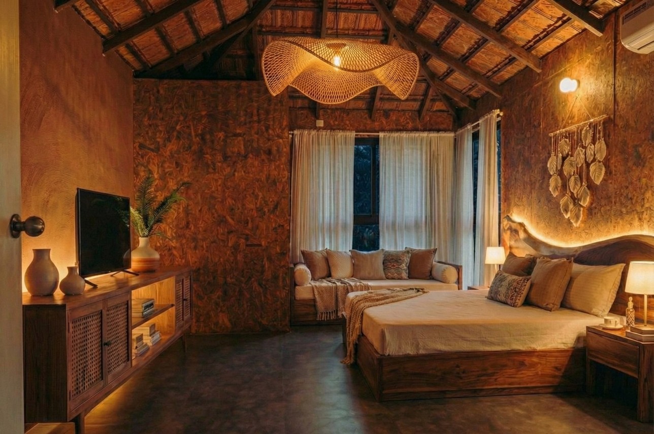 classy bedroom with white rooms, beige bed and blur grey duvet