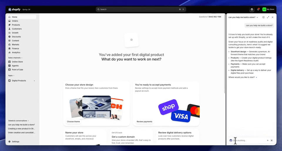 Shopify Sidekick scopes the merchant's store-building goal