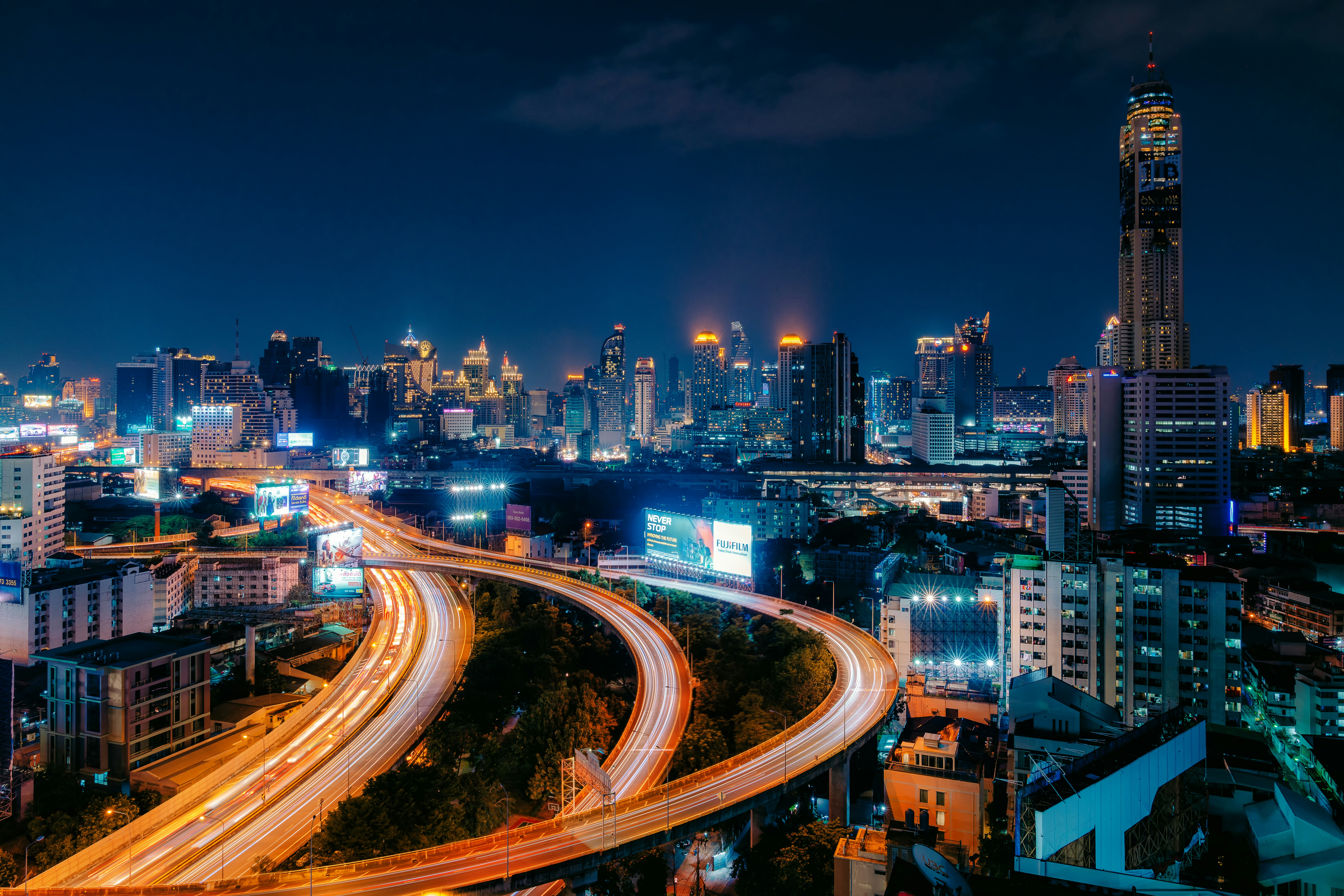 high rise buildings and roads
