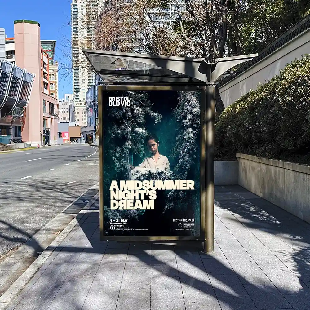 Bristol Old Vic bus billboard showing a midsummers night's dream poster