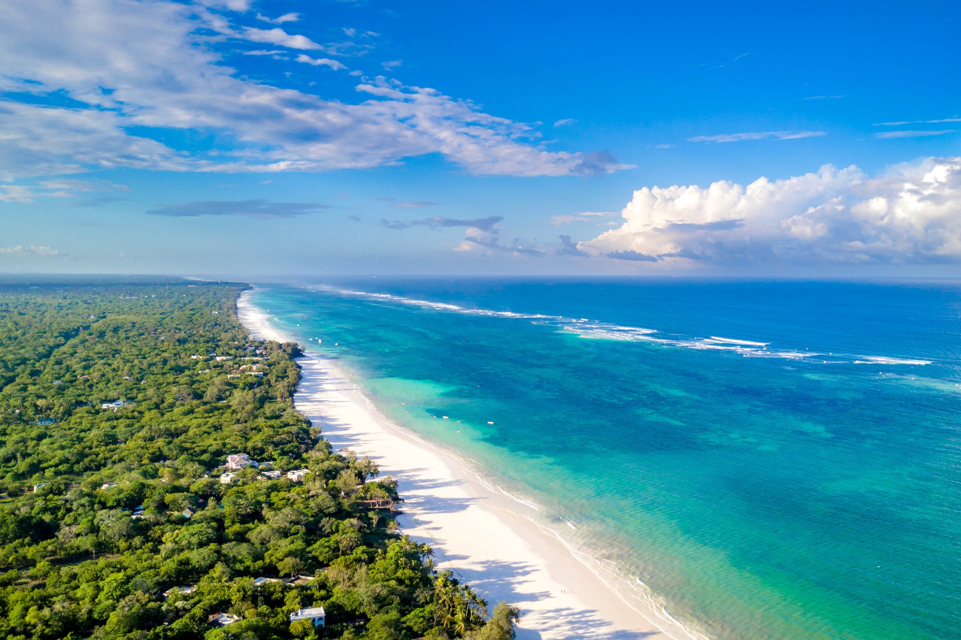 Aerial view of Diani Beach on the Kenyan coast