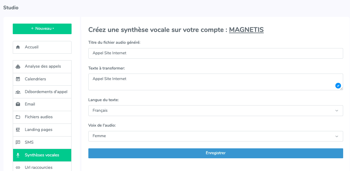 Interface Text-to-speech Magnétis