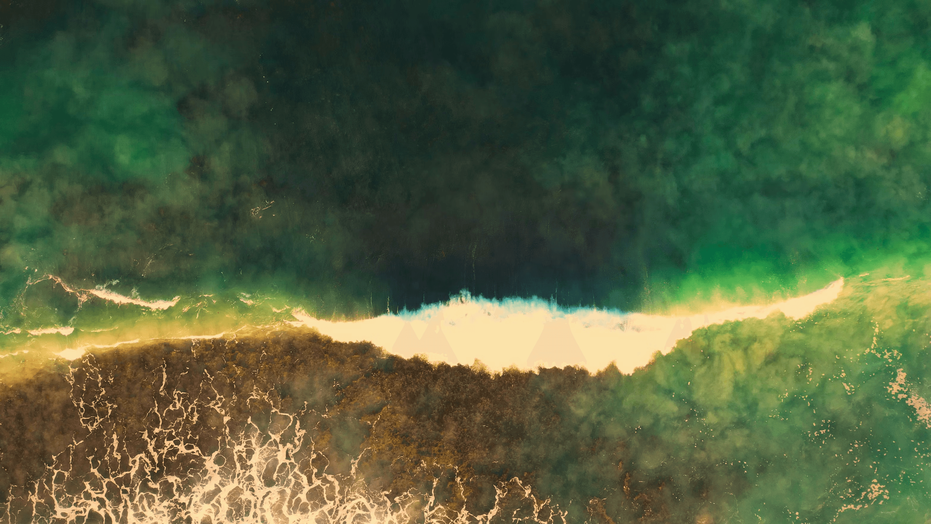 Abstract aerial coastline pattern with green water and sand