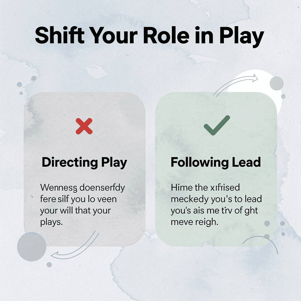 : Before and after infographic showing the shift from directing play to following a child's lead