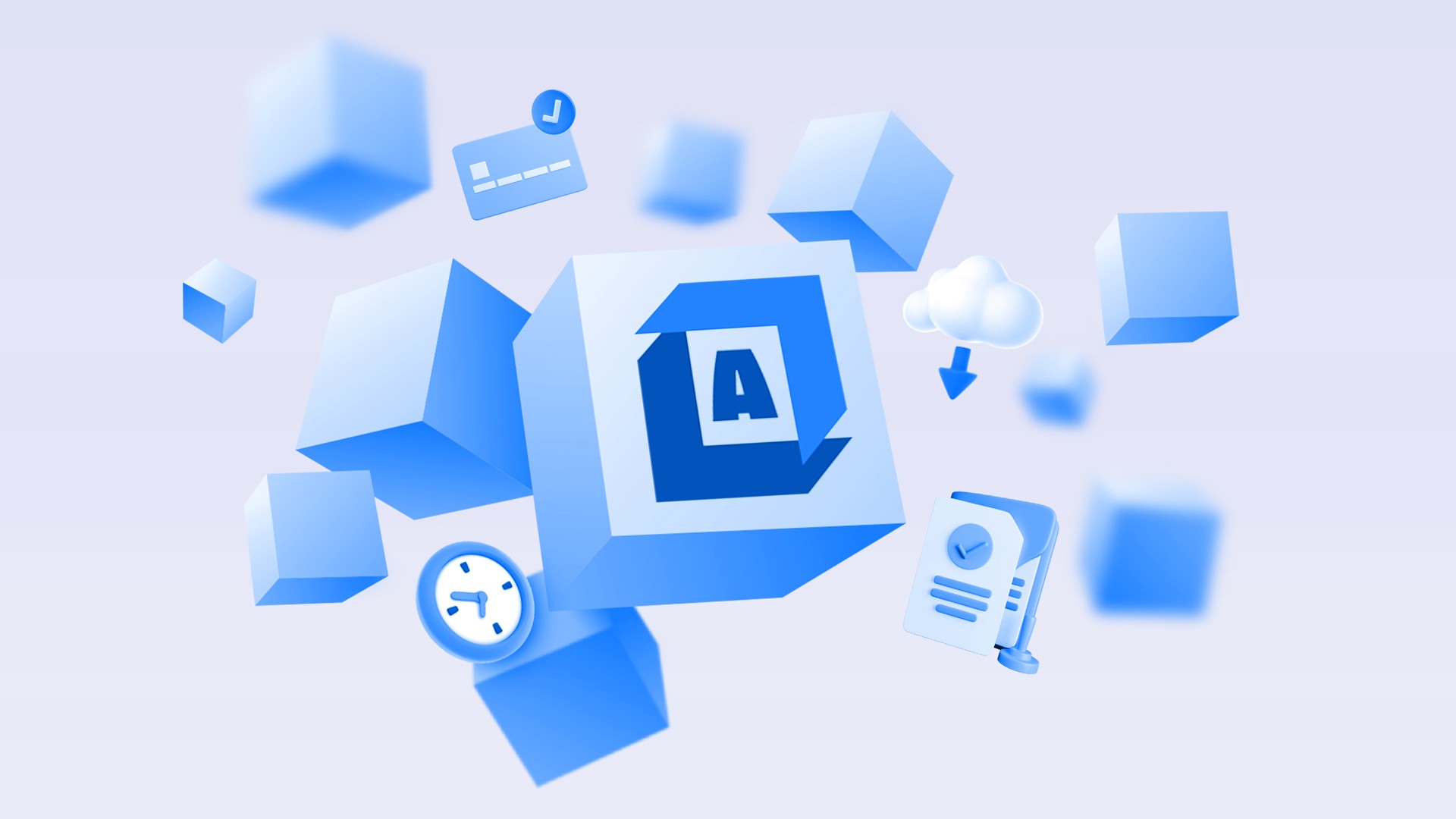 logo a-cube su cubi volteggianti blu