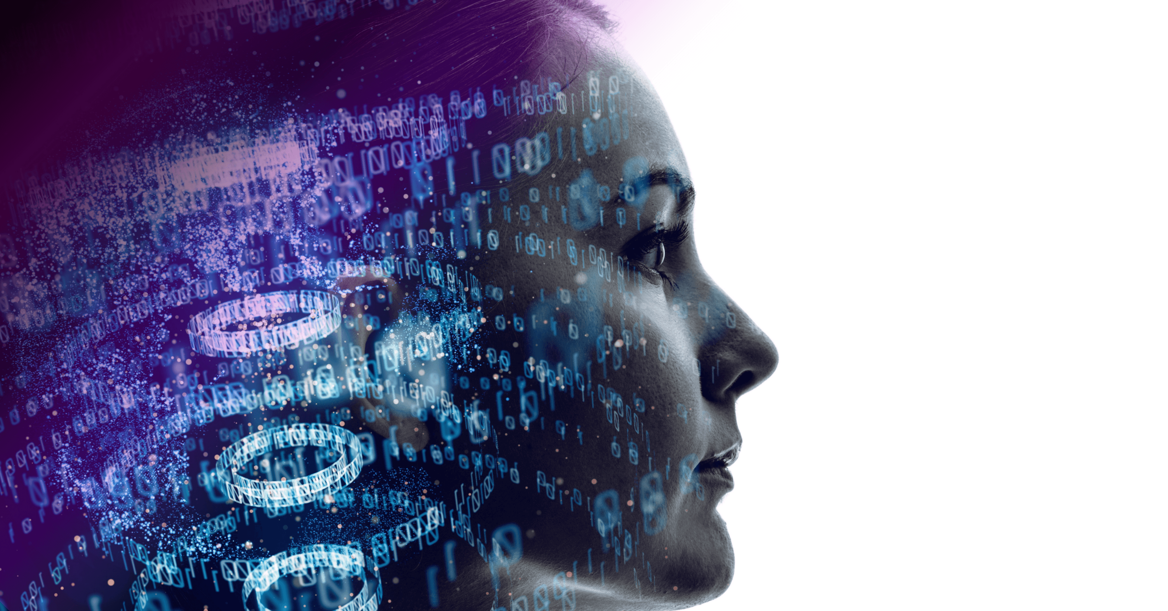 Digital profile with code overlay.