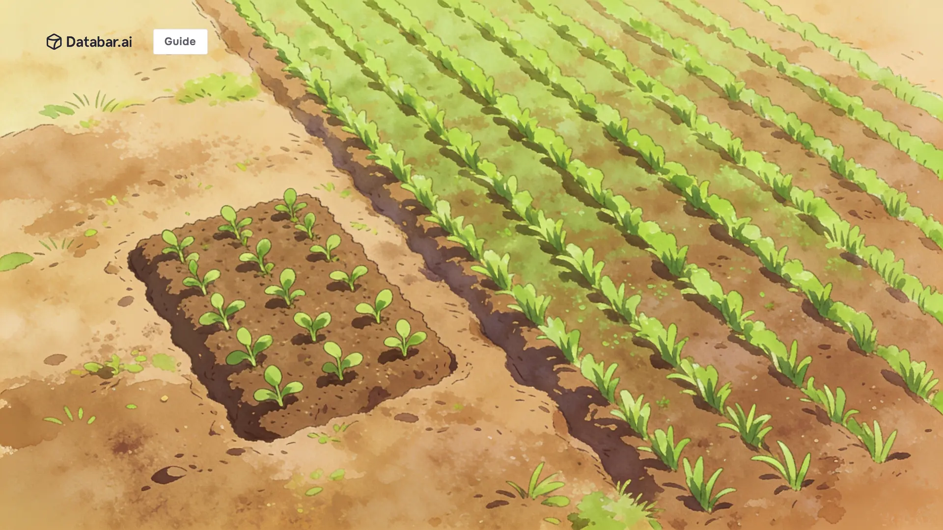 Testing and scaling an outbound campaign, illustrated as a small planted test plot beside a much larger field newly sown to match it