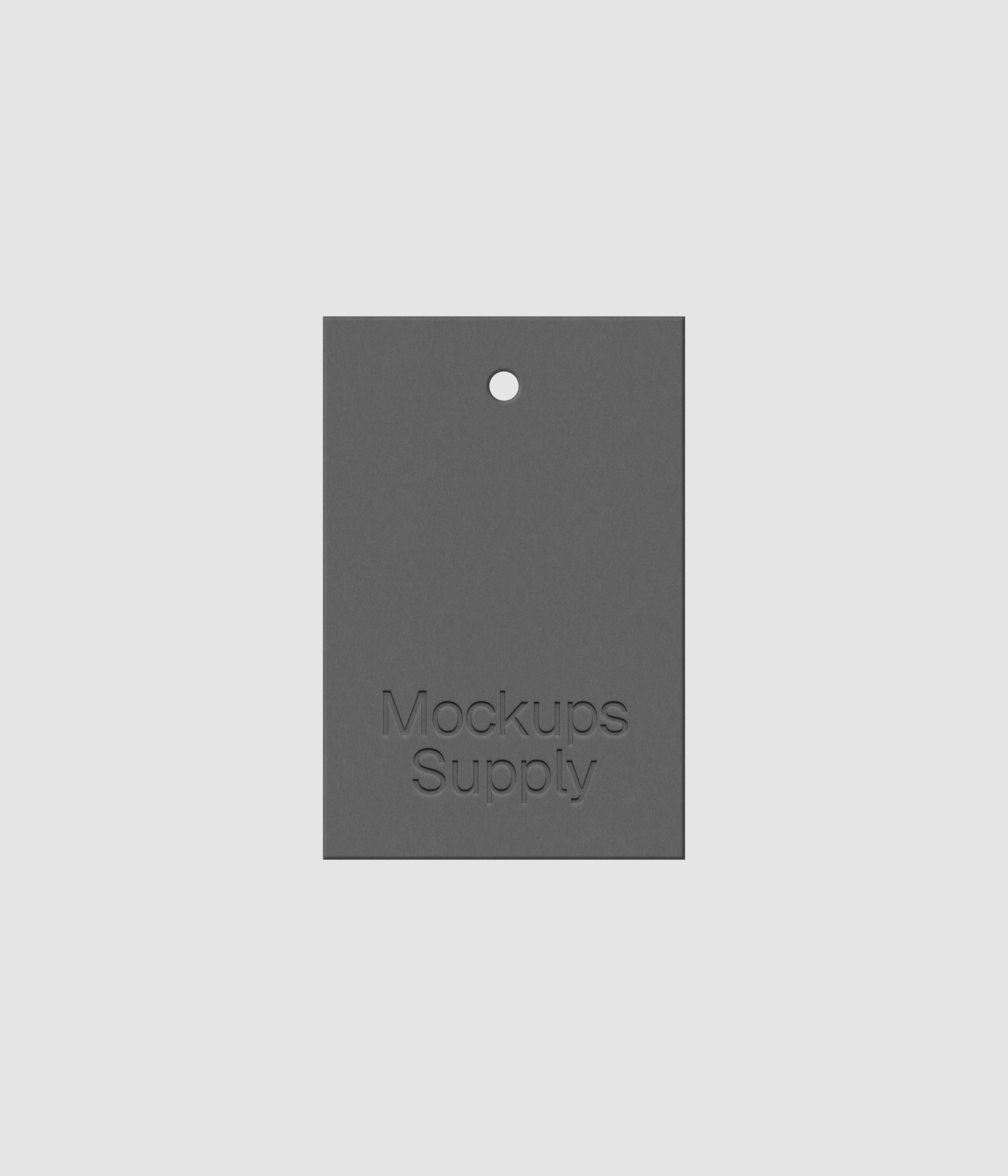 Gray 2x3 hang tag mockup on white background with debossed logo effect and detailed paper texture for Photoshop download psd