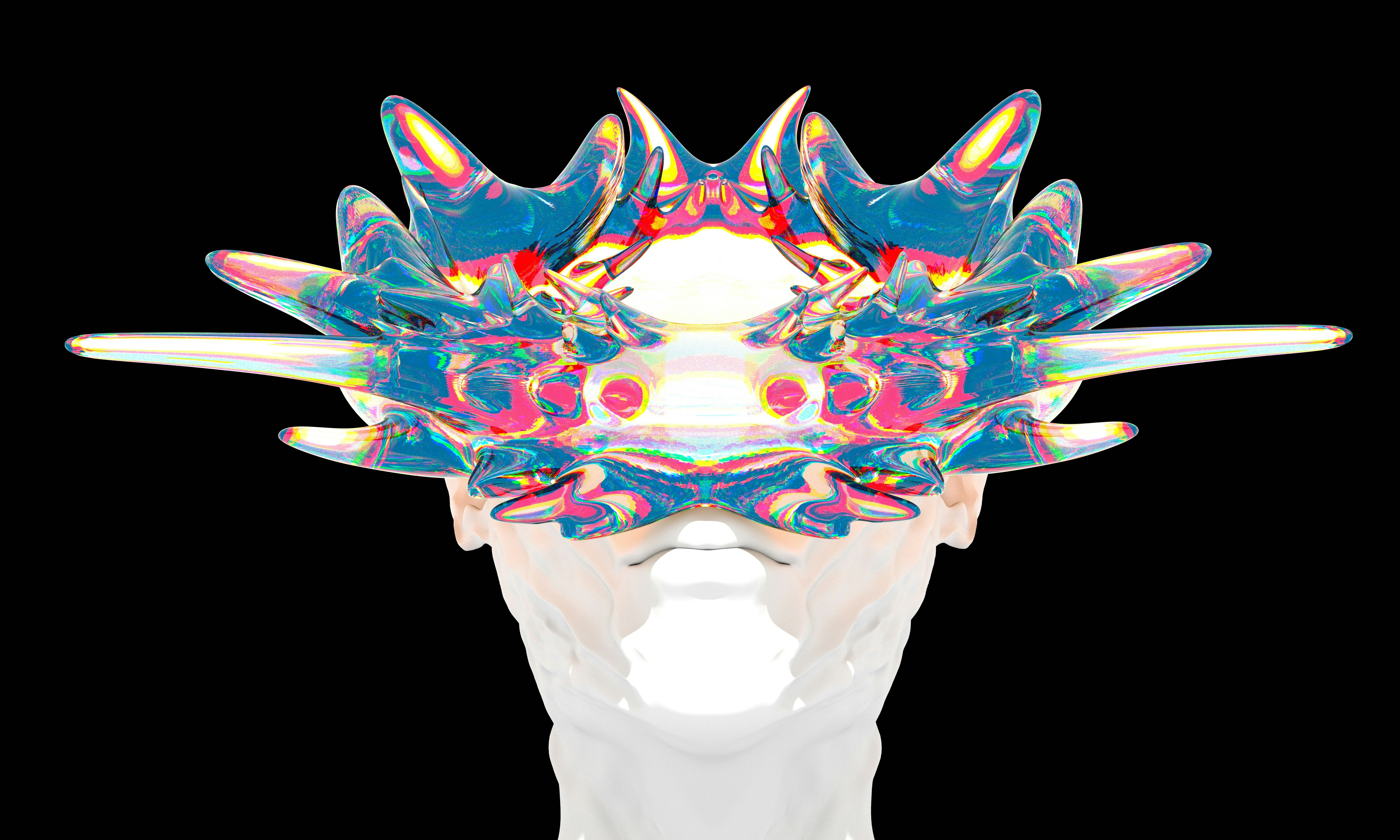 A woman's head with a multicolored design on it