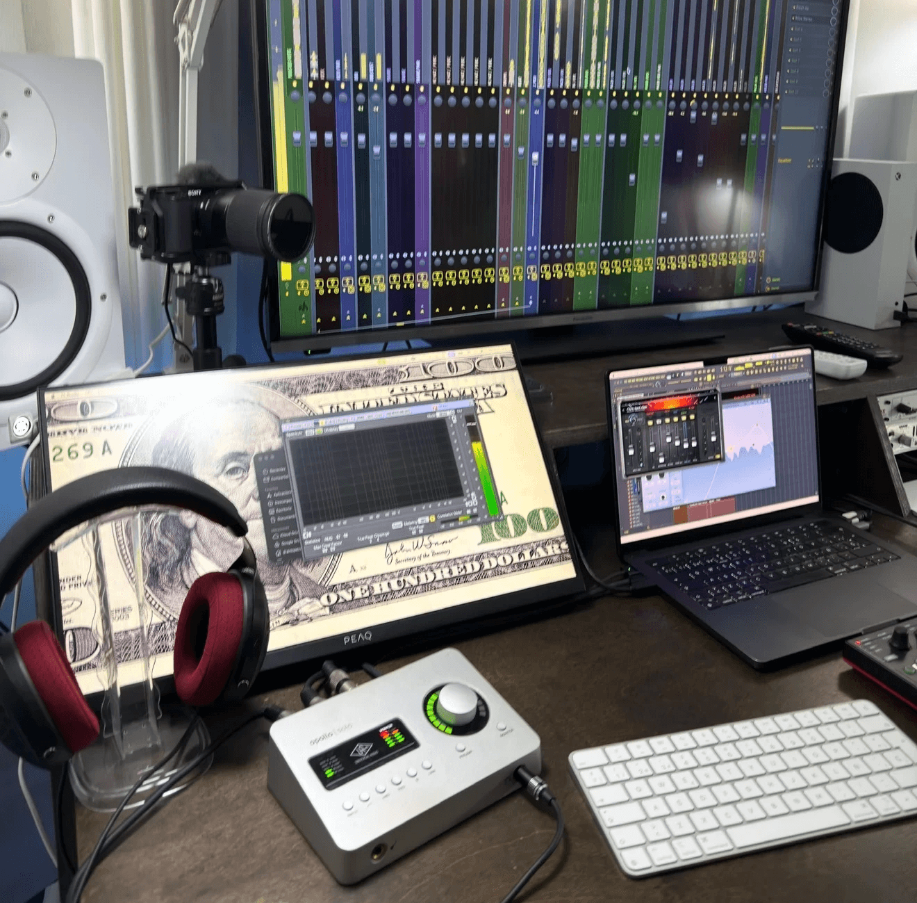 Mixing buttons in a recording studio