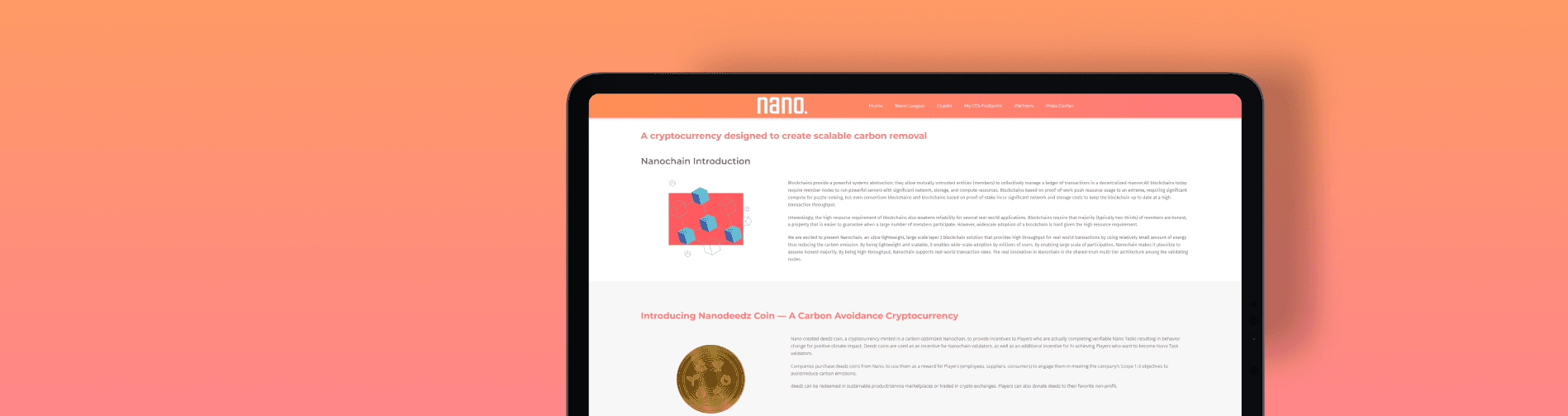 Web dashboard of NANO highlighting user engagement in environmental activities and earned Deedz coins