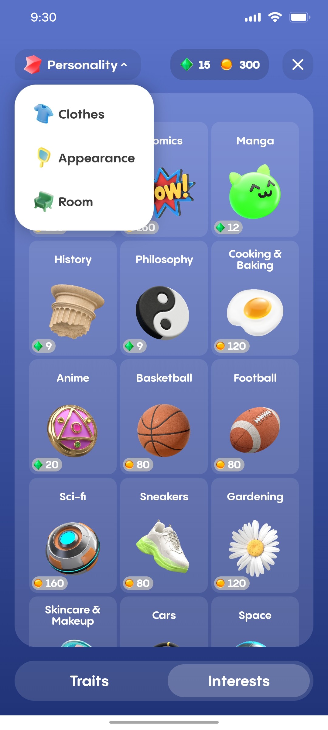 Replika Interest screen