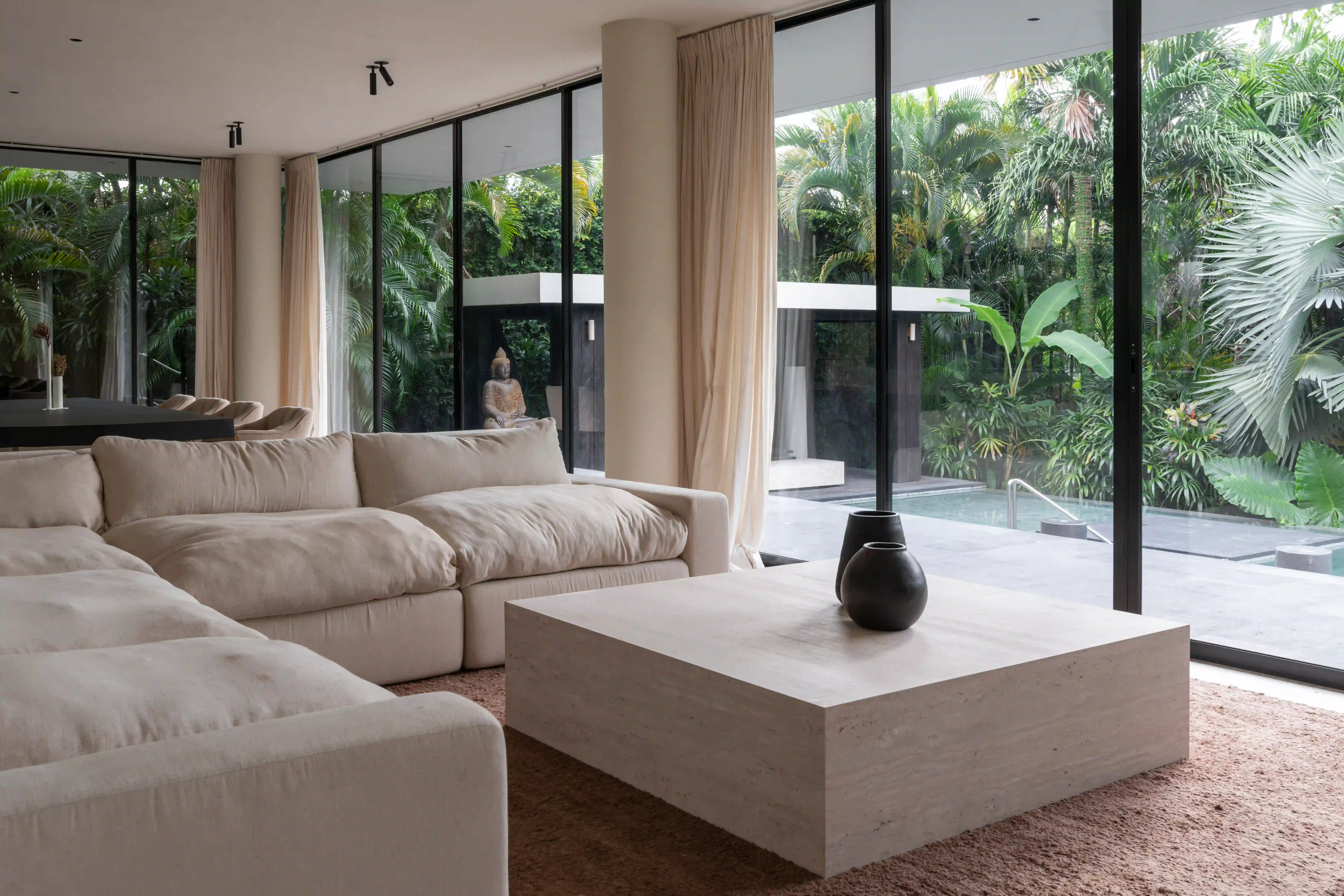 Modern building corner with dark glass windows