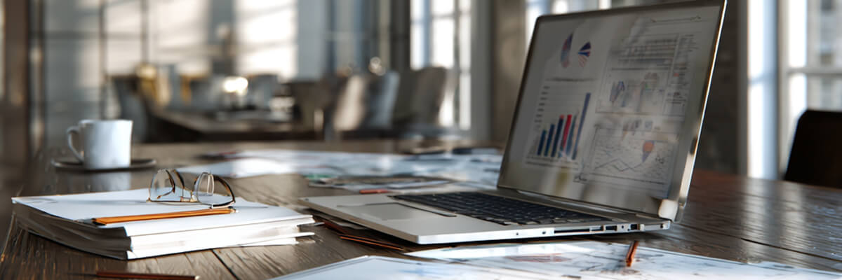 Picure of a calculator and pens and paperwork on desk