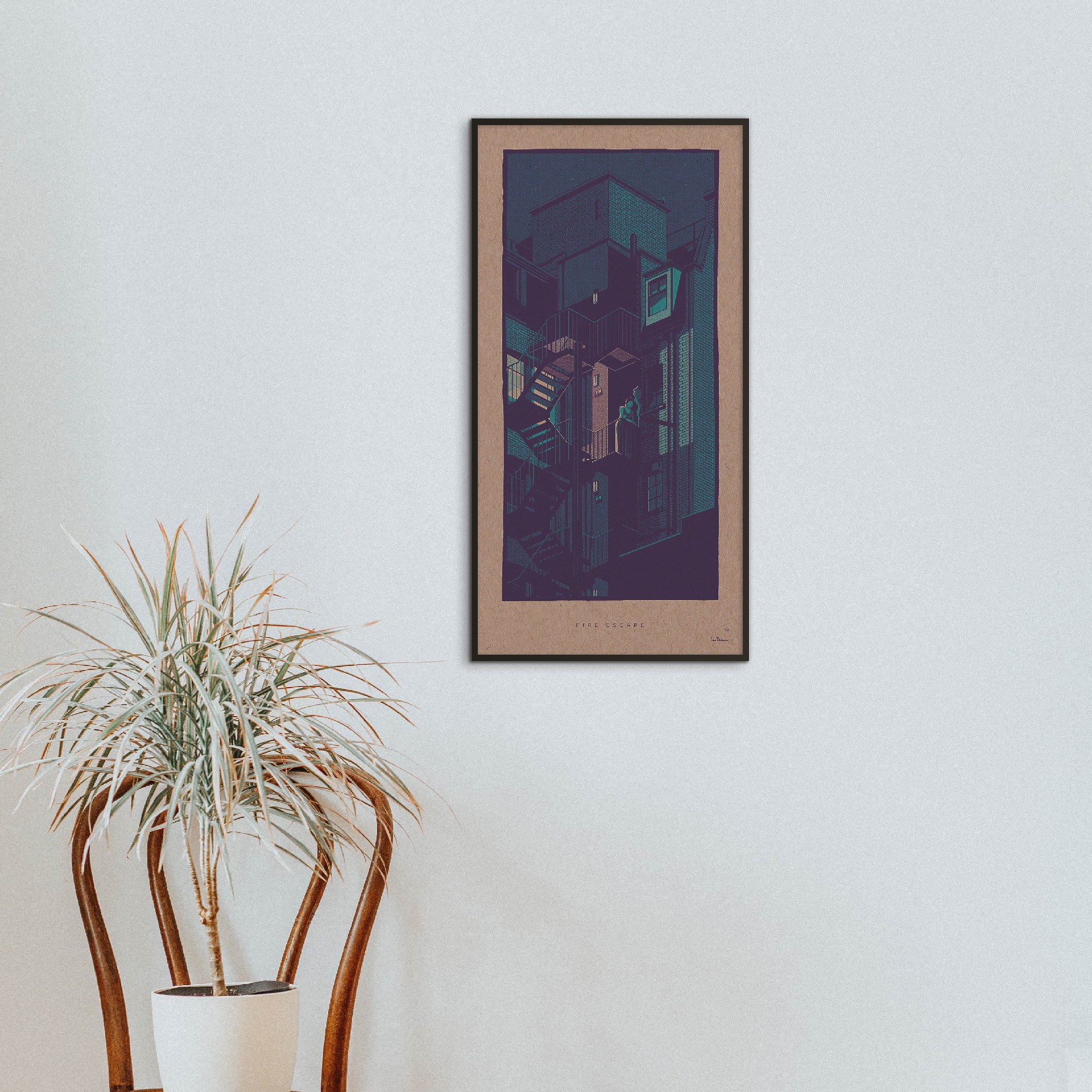 Screen print of fire escape in situ on a wall | Art prints of iconic uk landmarks for sale by Liam Devereux