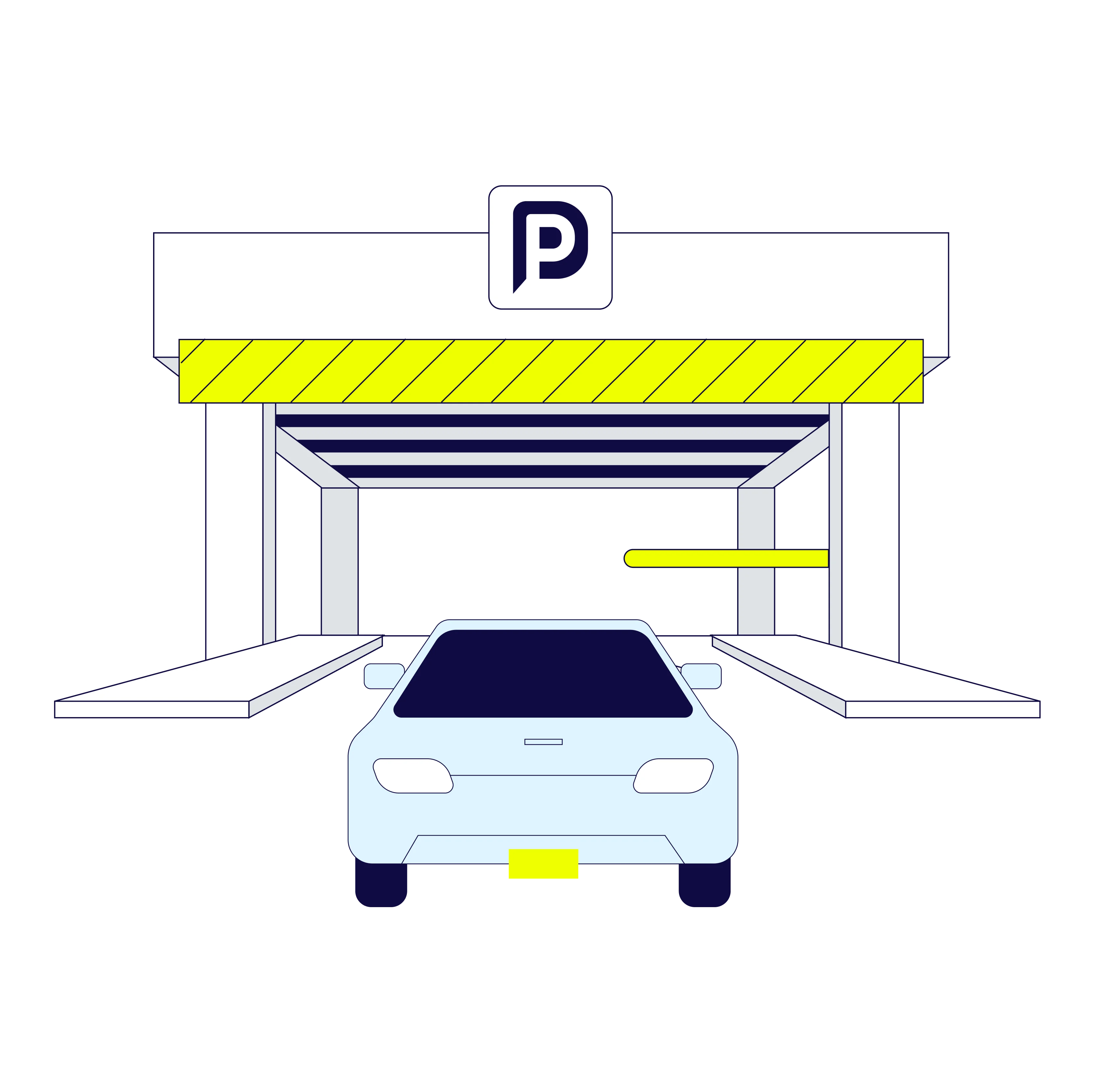 Ilustración de un vehículo en la entrada de un parqueadero Zona P.
