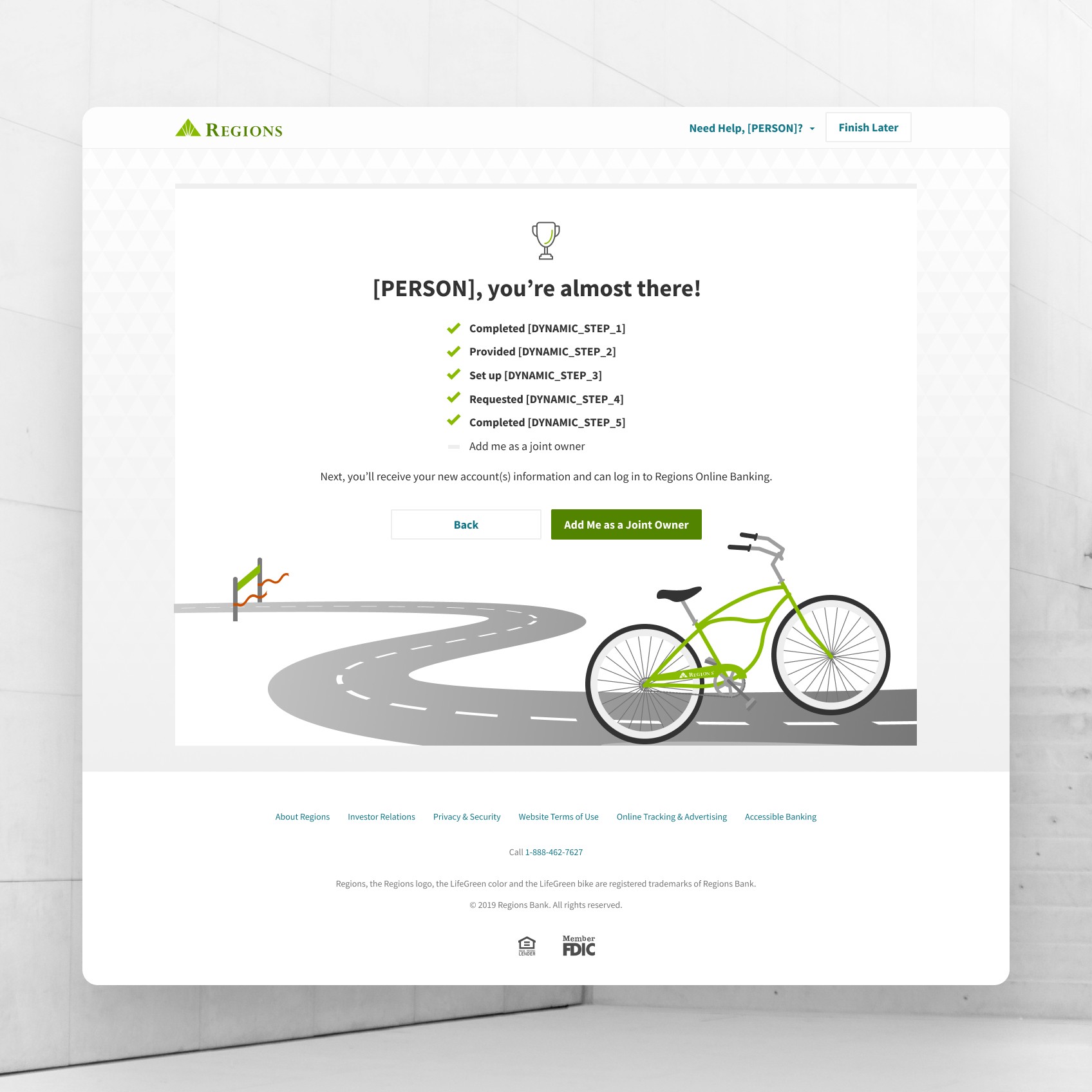 Regions Desktop Account Origination Screenshot - Almost There