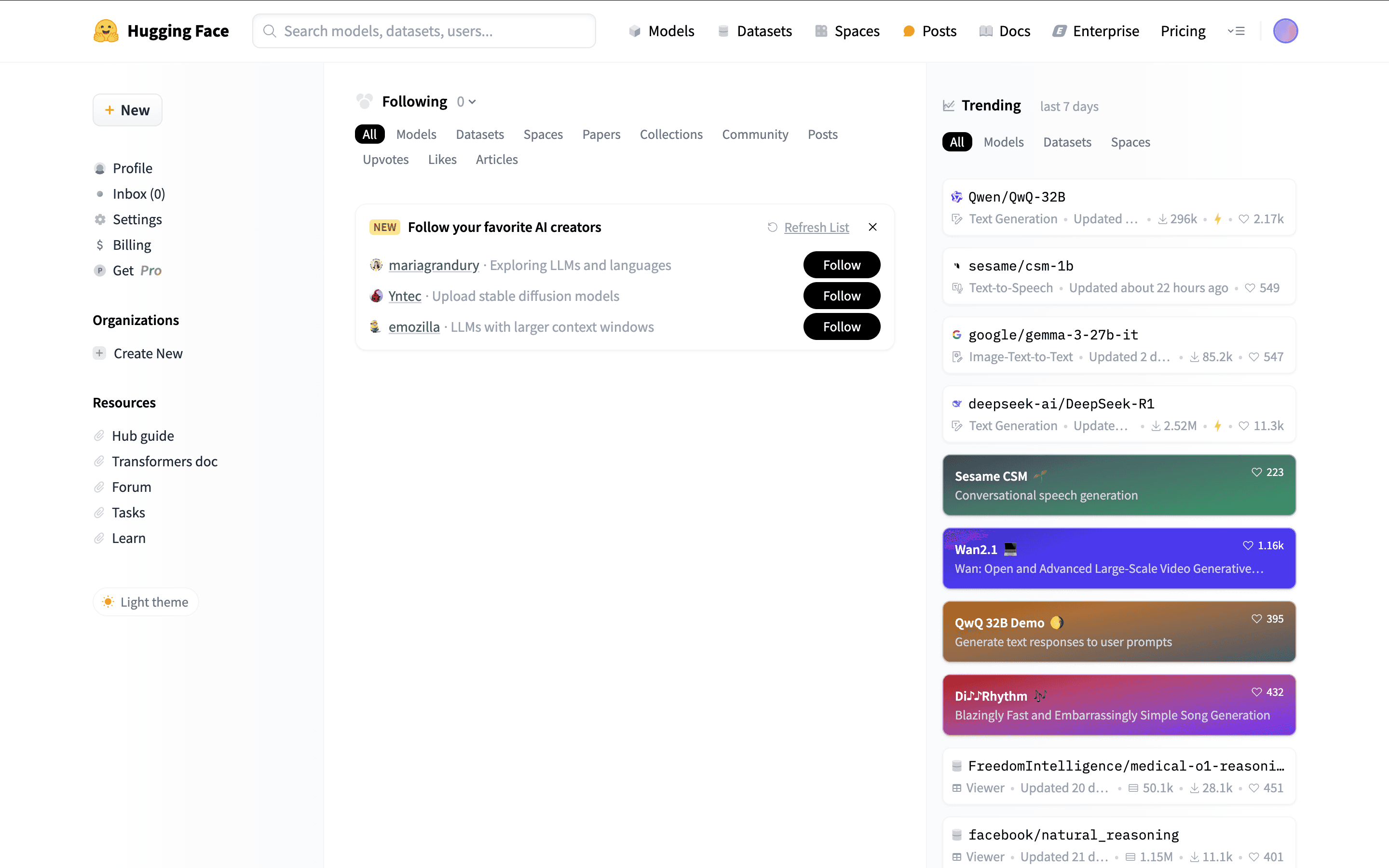 Screenshot van de Hugging Face  website
