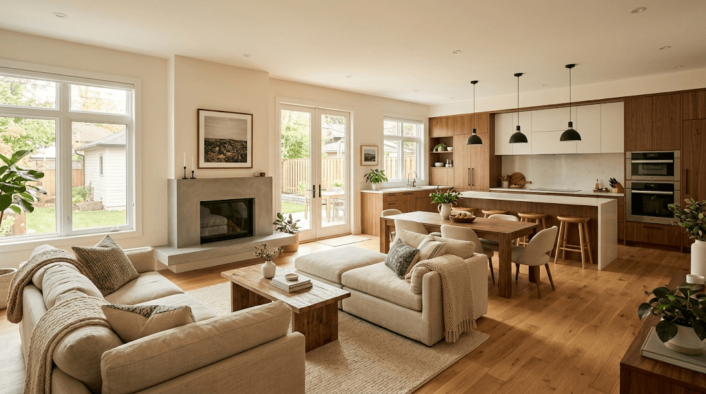 Résultat final d'une rénovation complète offrant un nouvel espace de vie confortable.