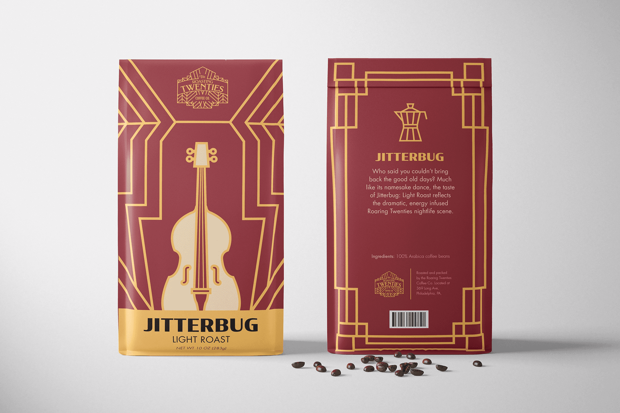 The Roasting Twenties Jitterbug Light Roast Coffee Bag Design