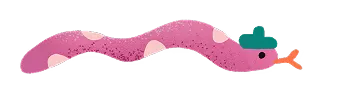 Illustrated pink snake with spots and green hat