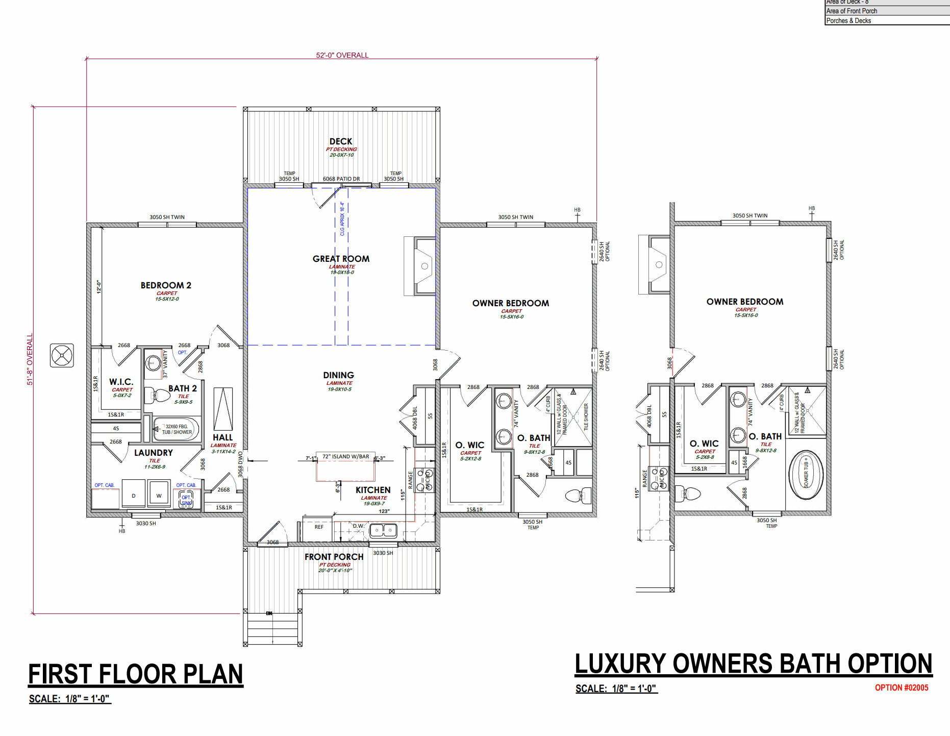 2 bed, 2 bath custom home floorplan