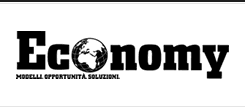 Logo del magazine Economy in bianco e nero, con il globo terrestre stilizzato che sostituisce la "o" centrale,.