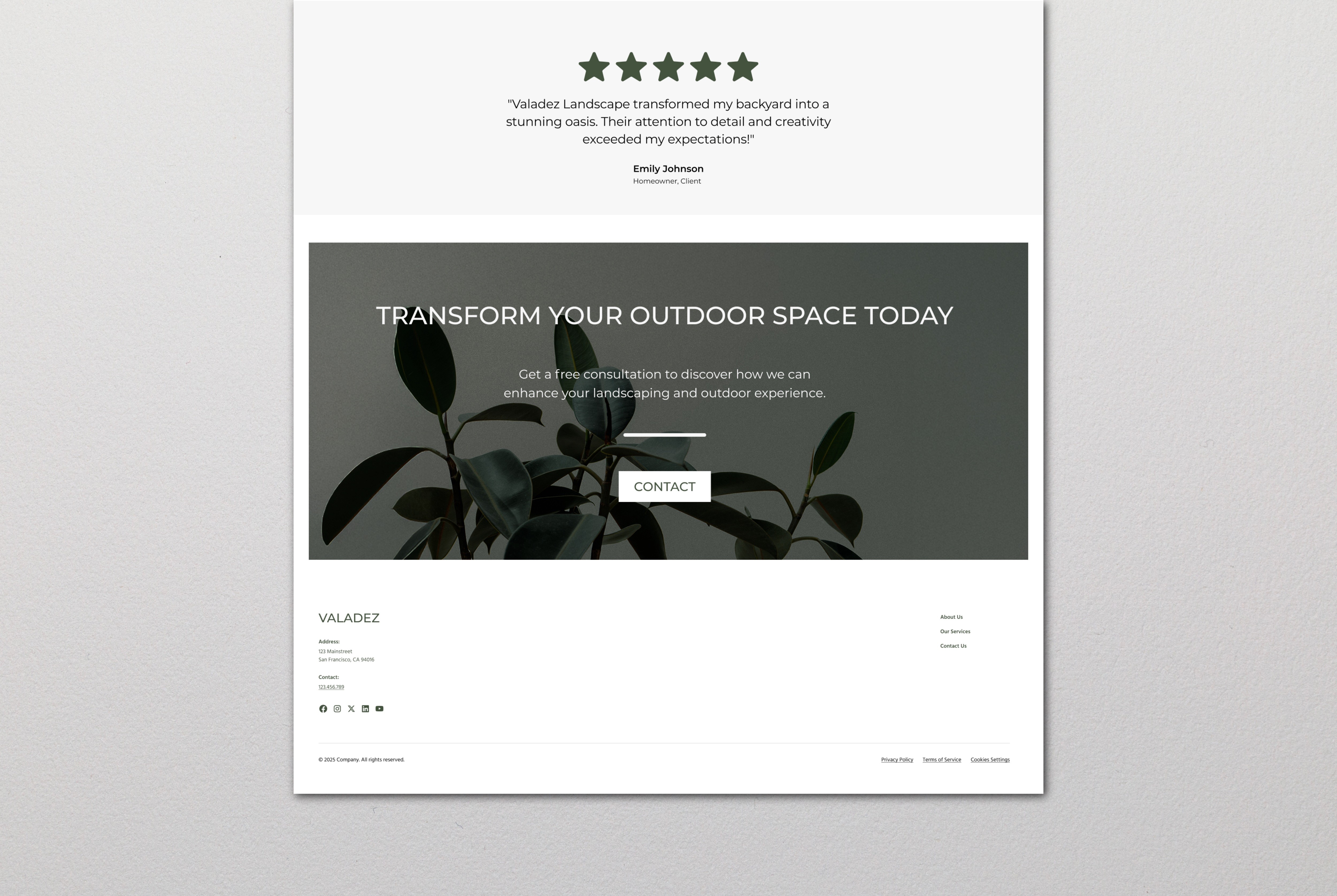 The footer of the home page