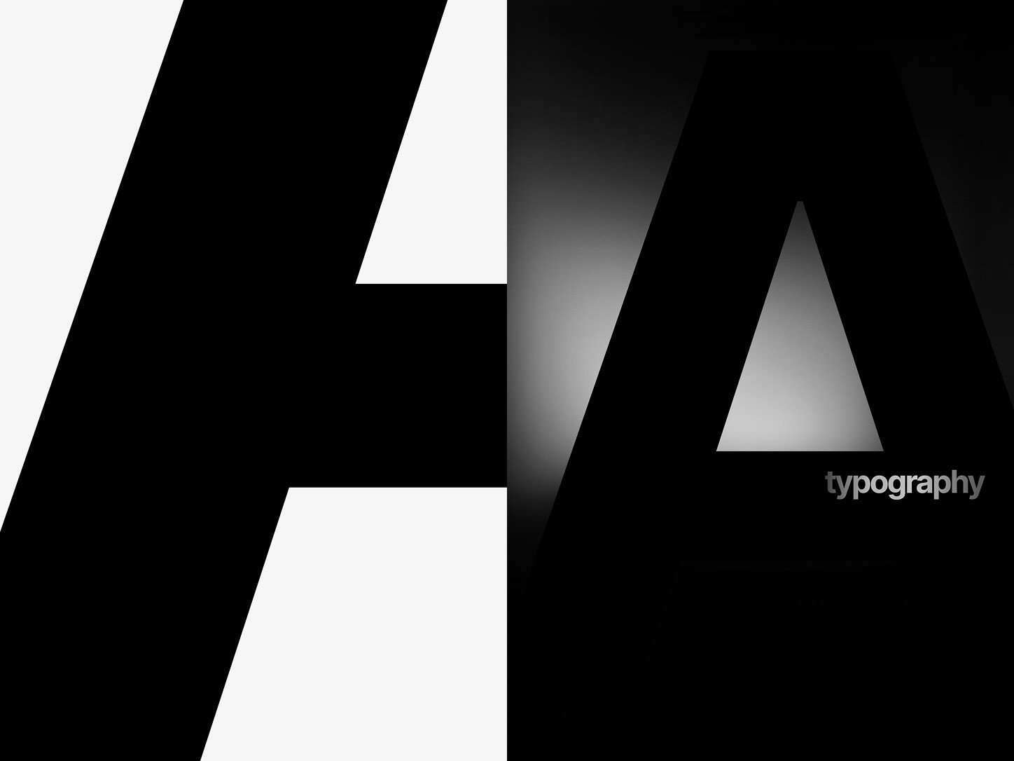 Black-and-white typographic composition featuring oversized cropped letterforms, with the word “typography” visible on the right.