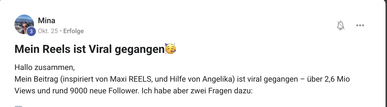 Erfahrungsbericht KI Creator Akademie: Minas Reel geht mit 2,6 Mio. Views und 9.000 Followern viral