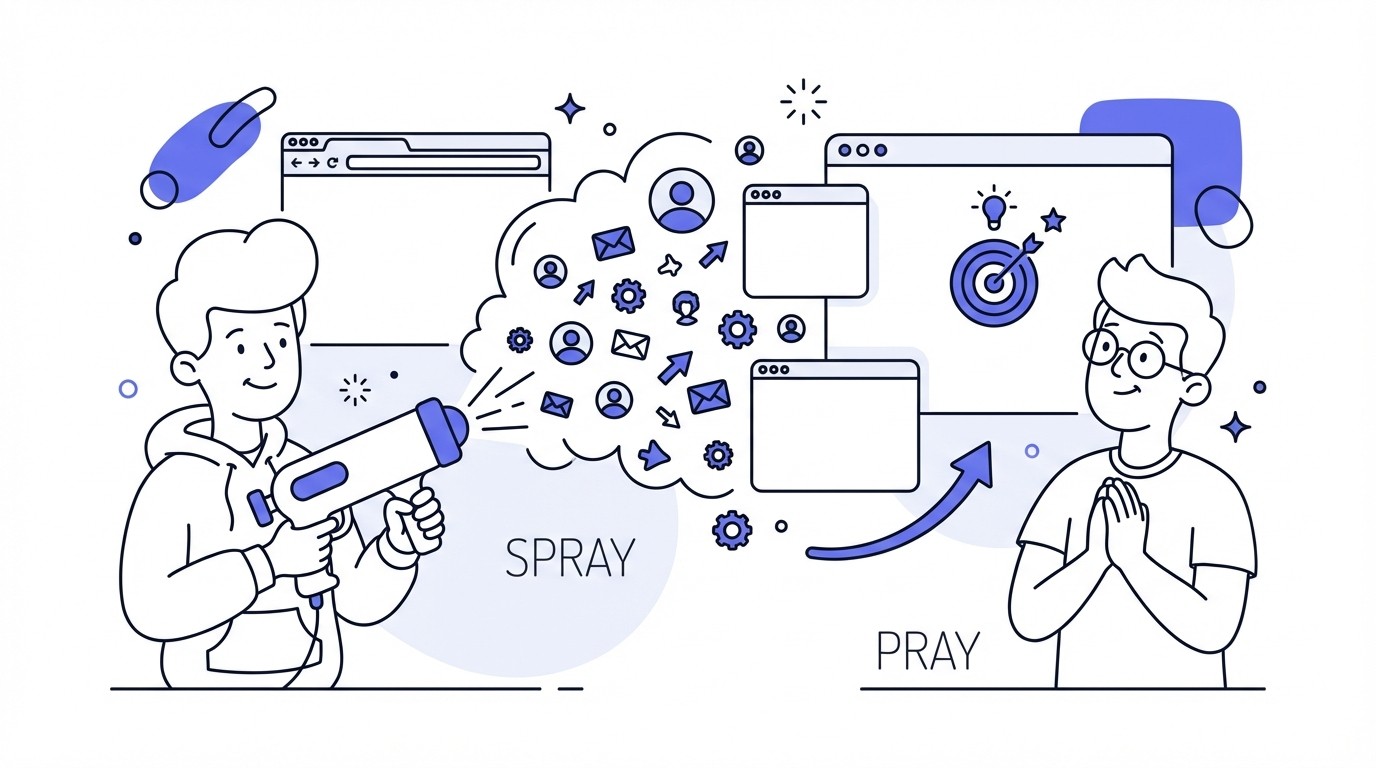 Illustration illustrating A visual metaphor for the 'spray and pray' approac
