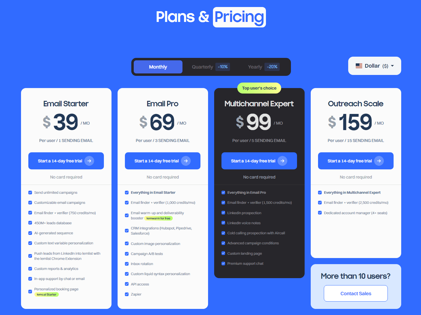 Pricing and lemlist Subscription Models