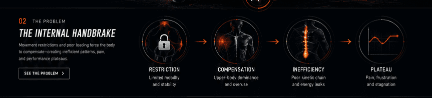Internal handbrake diagram showing restriction, compensation, inefficiency, and plateau