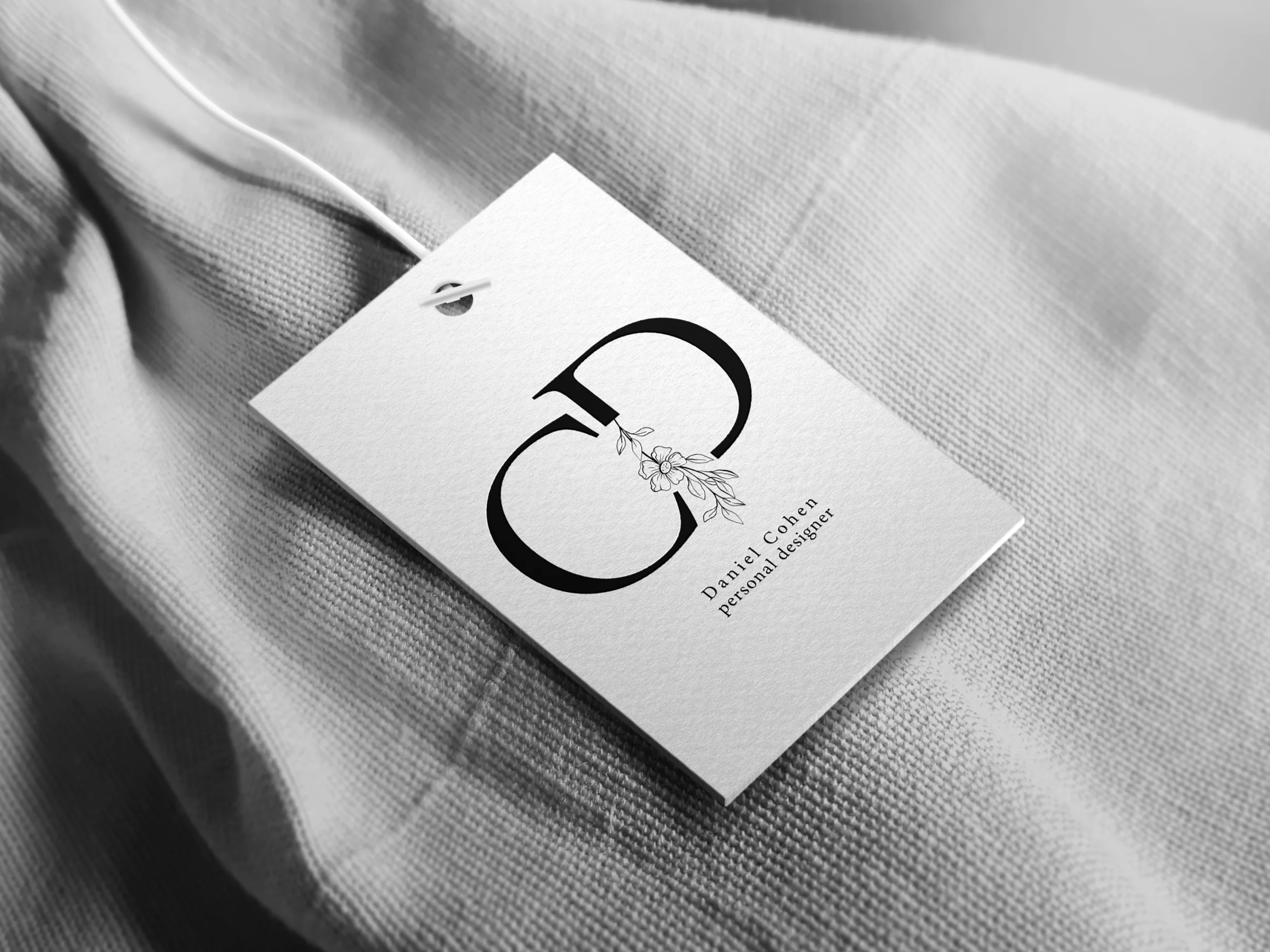 Daniel Cohen, garment hang tag mockup