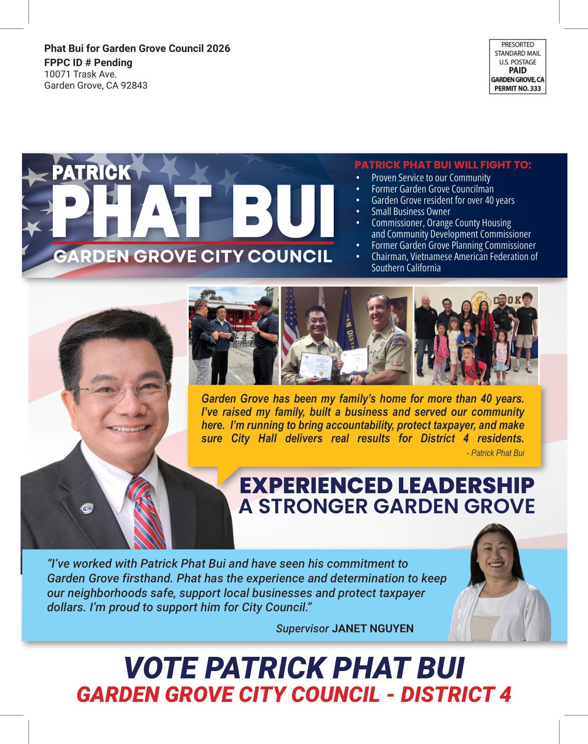 English campaign mailer, page 1 of 2