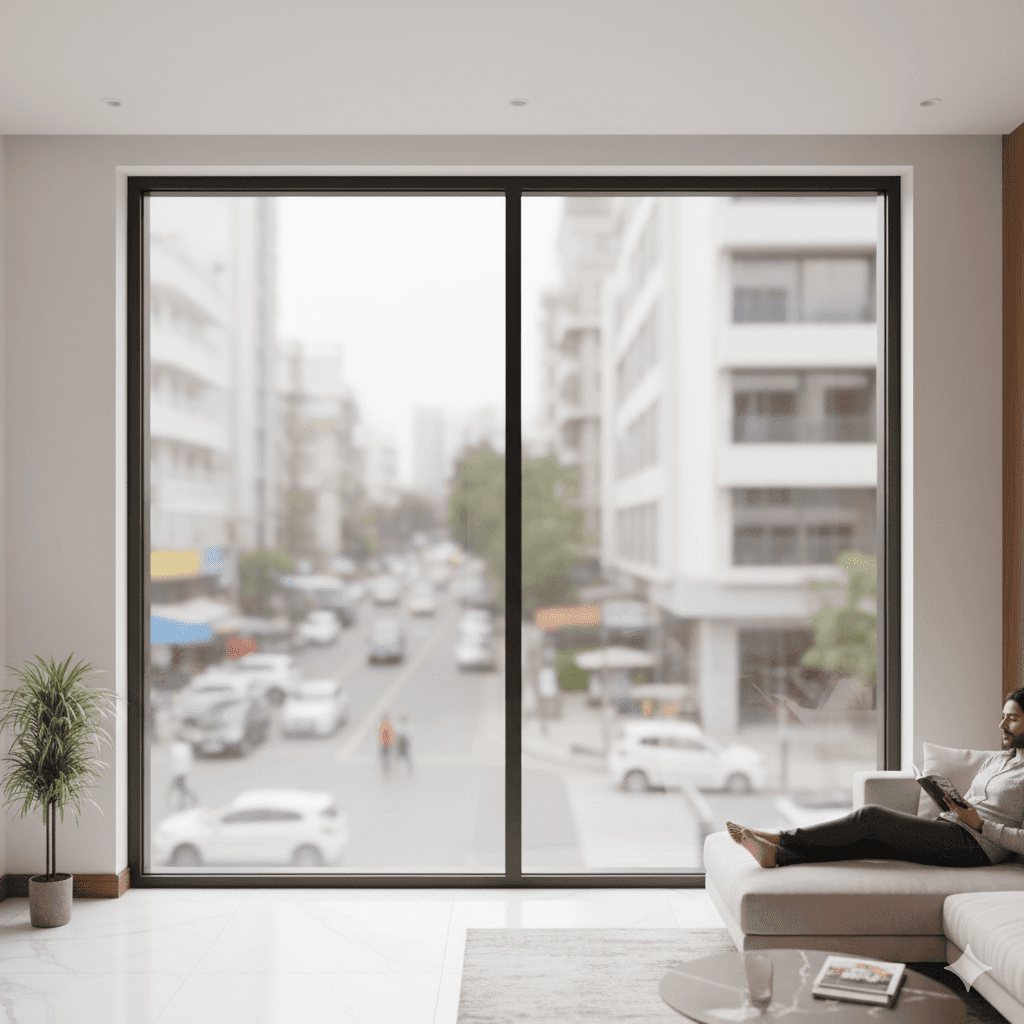 Interior view through large double-glazed windows ensuring sound insulation and peace, M3M